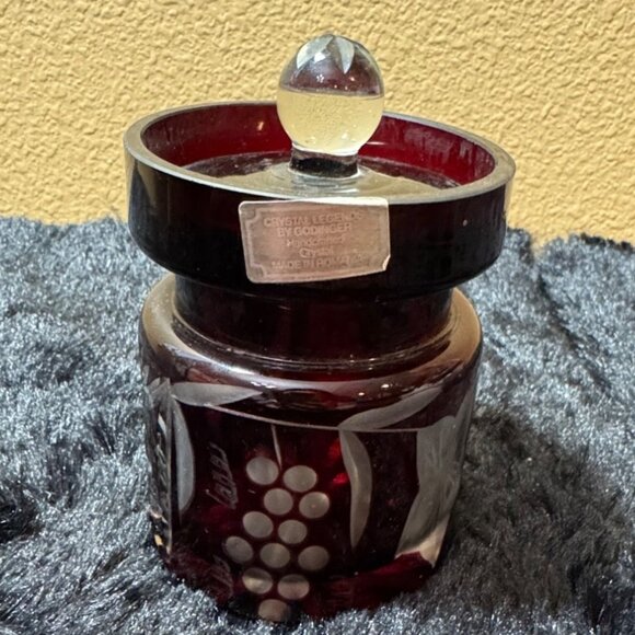 Crystal Legend By Godinger Ruby Red Cut Glass Jam Jar With Lid Made In Romania - Picture 1 of 9